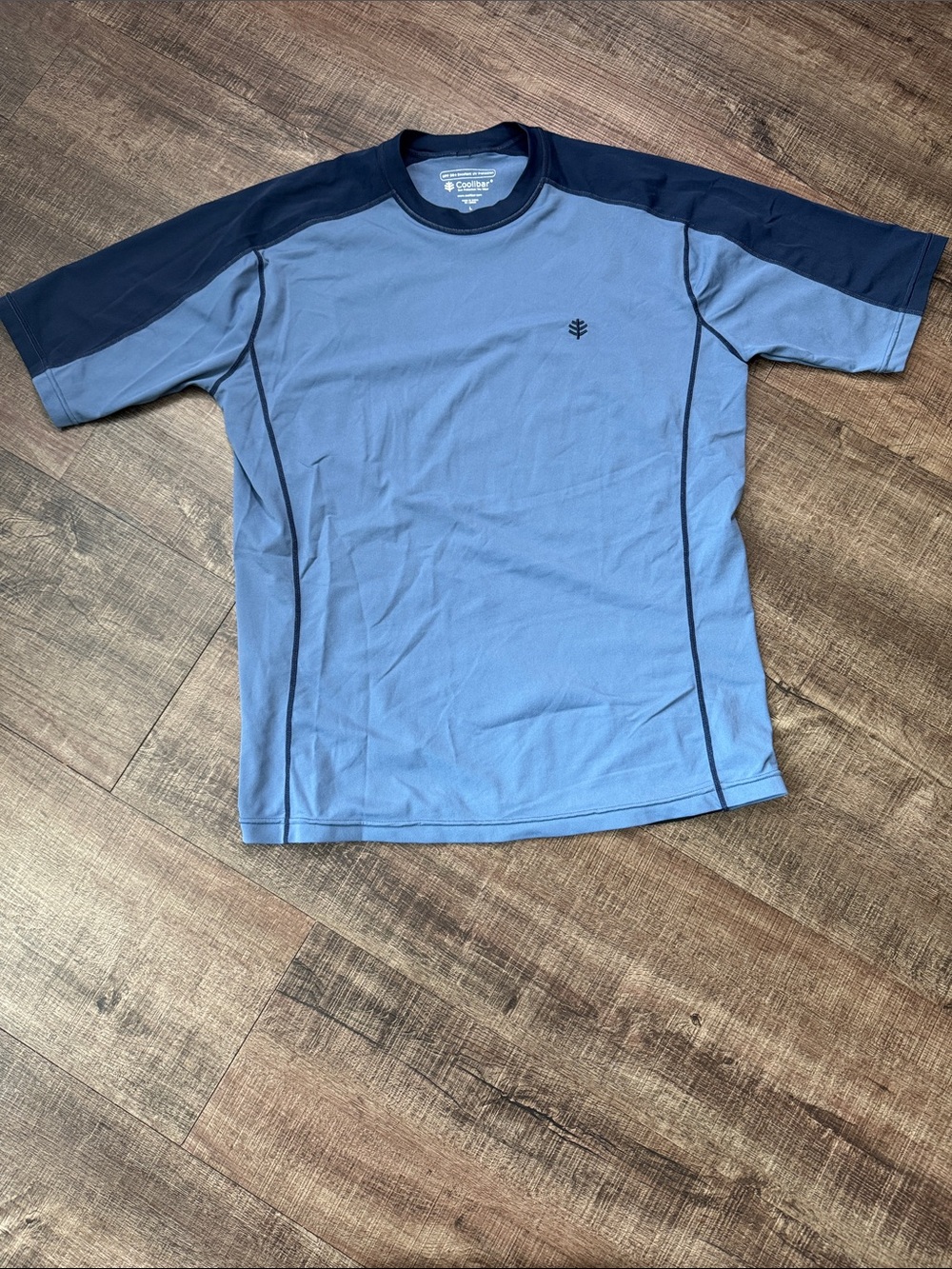Coolibar Light Blue and Navy Short Sleeve Sun Shirt